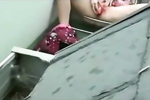 Spying on my cousin whilst this babe masturbates with marital-device outdoor