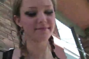 My majestic dilettante blond GF flashes her teats outdoors