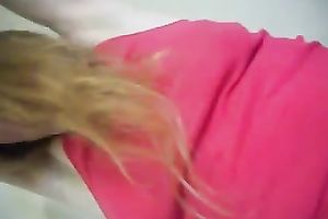 Blonde white white wife on the stool receives her bawdy cleft fingered hard