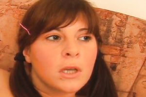 Pussy-fingering solo with obese pigtailed brunette legal age teenager