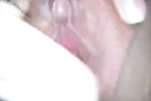 Pounding my shaved creamy cum-hole with all of my toys