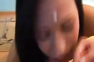 Beautiful and breasty girlfriend with a large load of cream on her face