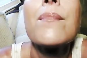 Blonde milf receives facialed by me and eats the cum in POV movie