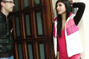 Stunning brunette hair legal age teenager chick hooks up with stranger