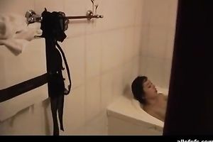 Fresh hot Asian legal age teenager sweetheart is in the bathtub after sex