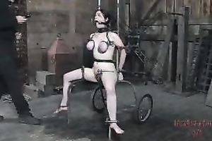 Sexy dark brown pippin with pale skin is bounded and tortured