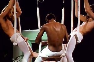 Three perverted freaks fuck messy mouth of bitchy dark brown hooker