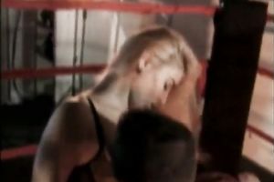 Hot blond amateur wife with fluffy hair copulates on the ring in front of public