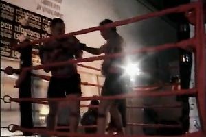 Hot blond amateur wife with fluffy hair copulates on the ring in front of public