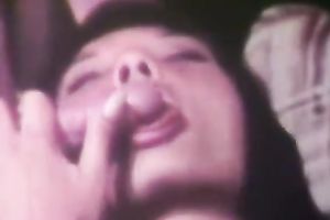 Brunette chick banged by 3 shaggy fellows on the sofa