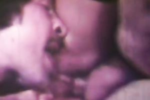 Brunette chick banged by 3 shaggy fellows on the sofa