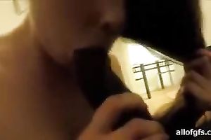 POV sex tape with a comely dilettante horny white wife engulfing a dark shaft