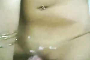 Latina playgirl with merry tiny whoppers receives bulky spunk fountain on her stomach