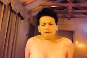 Short-haired older slutwife groans loudly while riding my dick