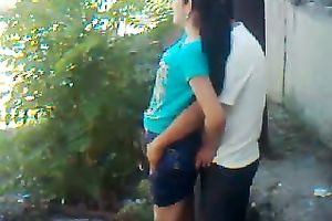 My Uzbek buddy copulates his GF's cum-hole from behind in the yard