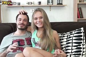 Hot blondie acquires stripped and lets her dude take up with the tongue ice jizz from her body