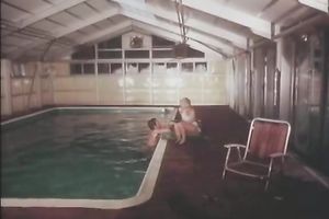 Petite blond sweetie in the pool is already in nature's garb