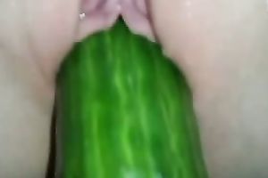 Pleasing my diminutive white girlfriend with a cucumber