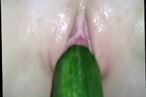 Pleasing my diminutive white girlfriend with a cucumber