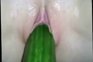 Pleasing my diminutive white girlfriend with a cucumber