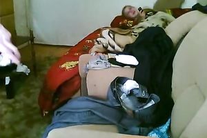 Amateur pair bang in front of a livecam in the morning