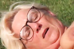 Nasty golden-haired greanny acquires hammered by younger knob