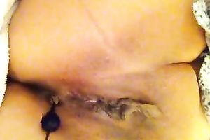Pokes her soaked love tunnel with dido and finger bonks it at the same time