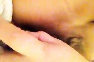 Pokes her soaked love tunnel with dido and finger bonks it at the same time