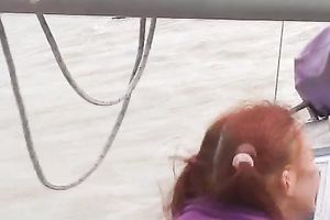 Lewd non-professional redhead receives fucked in the cowgirl pose on a yacht