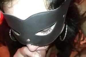 Bodacious whore puts on her mask and gives me an awesome oral-stimulation