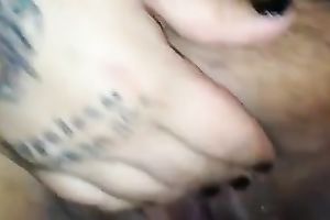 Tattooed dark brown acquires her slit screwed and creampied by me