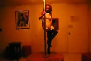 Black playful cheating wife on the pole trying to dance