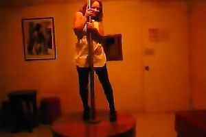 Black playful cheating wife on the pole trying to dance