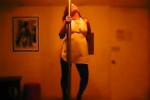 Black playful cheating wife on the pole trying to dance