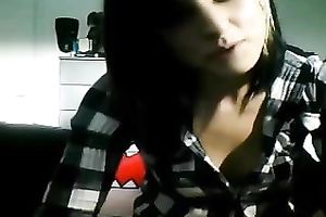 Fancy brunette hair honey flashes her recent boobies for me