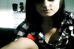 Fancy brunette hair honey flashes her recent boobies for me