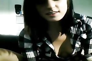 Fancy brunette hair honey flashes her recent boobies for me