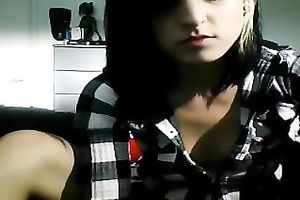 Fancy brunette hair honey flashes her recent boobies for me