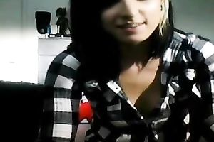 Fancy brunette hair honey flashes her recent boobies for me