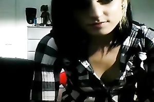 Fancy brunette hair honey flashes her recent boobies for me