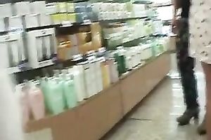 My perverted GF flashes her pierced cookie for the cam in a shop