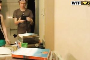 Dark-haired honey gets drilled from behind and shows her oral skills