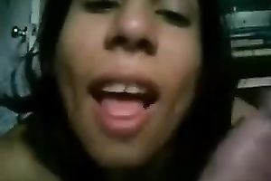 Raven haired hussy with massive melons is giving me a flawless oral pleasure