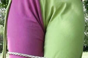 Sveta pees her panties during the time that being fastened to a tree in a park