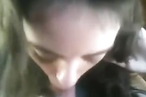 Beautiful brown-haired white bitch enjoys engulfing my dick in POV video