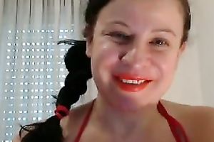 Ridiculously slutty cam-whore with knockout curves shows off her large wobblers