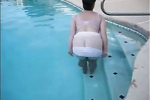 My elderly slutwife demonstrates her large love muffins in the pool