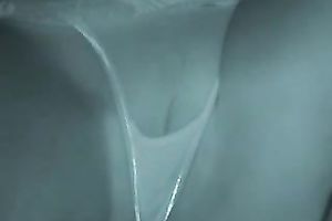 Panty play by the pool at night