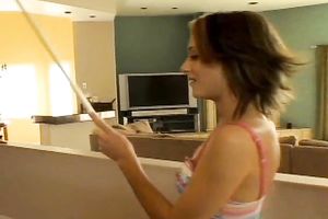 Eva Angelina sucks two guys' weenies after playing pool