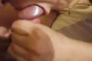 My blindfolded blond husband manages to milk my wang dry in her throat